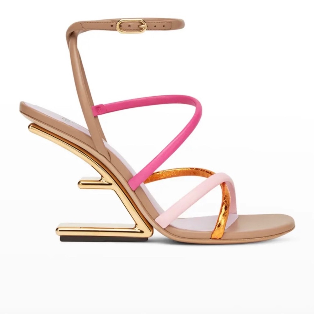 Fendi Colorblock Strappy Napa Architectural-Heel Sandals